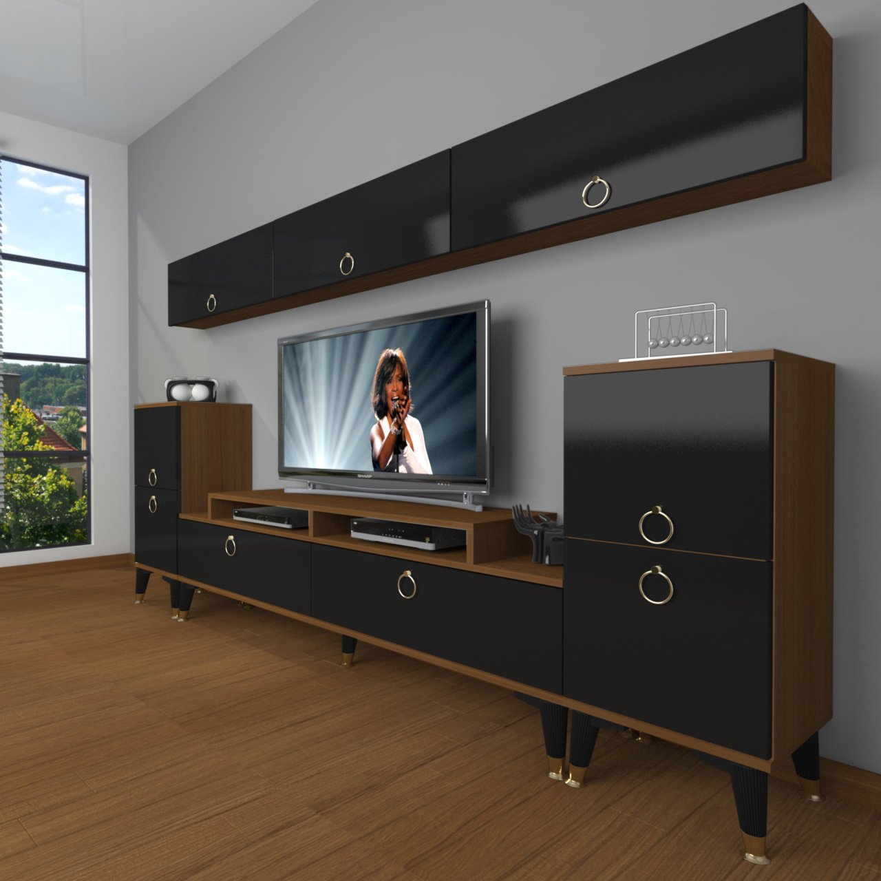 Decoraktiv Ekoflex 9 Mdf Gold Tv Ünitesi Tv Sehpası Ceviz - Siyah