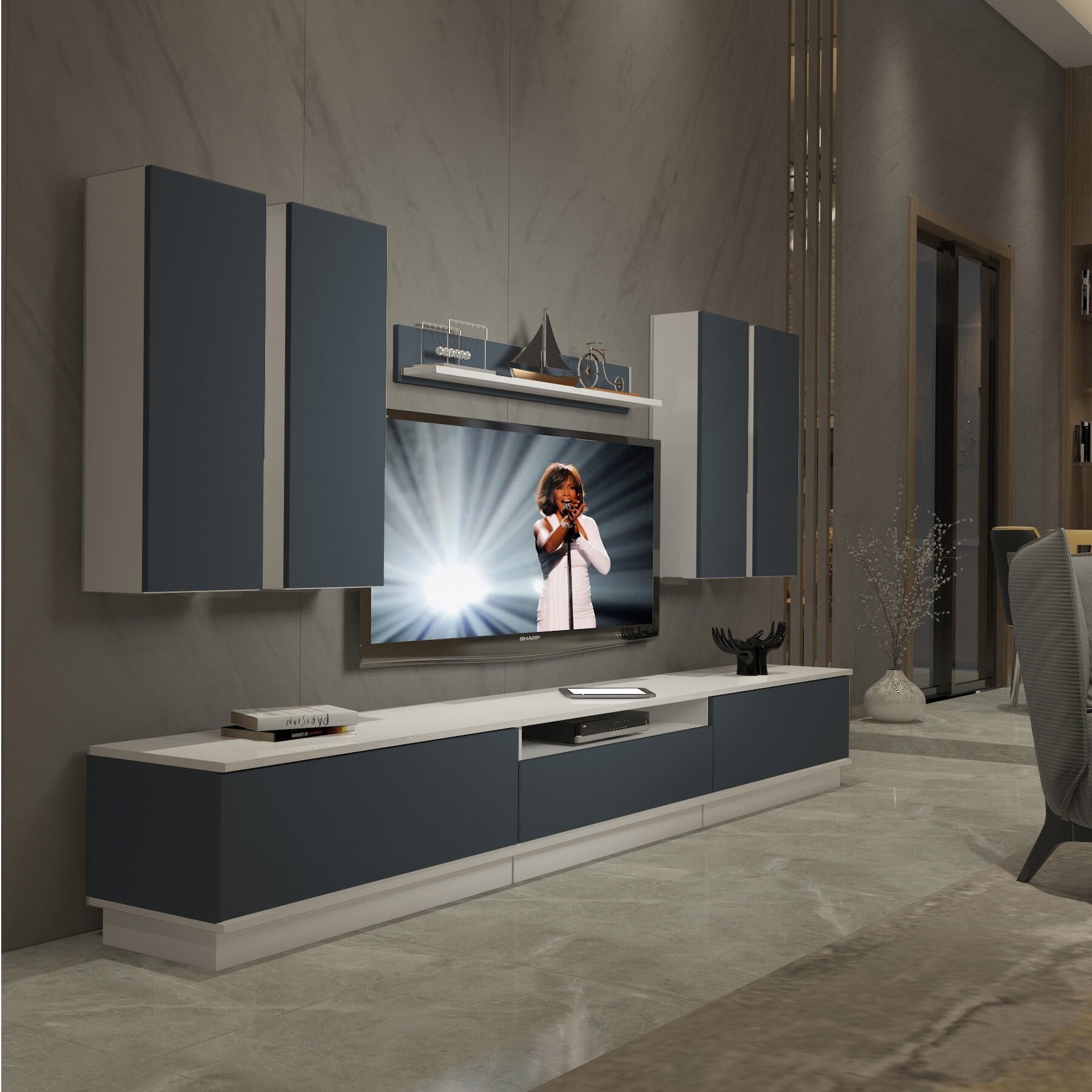 Decoraktiv Trendstyle 8DS Mdf Tv Ünitesi Tv Sehpası Beyaz - Antrasit