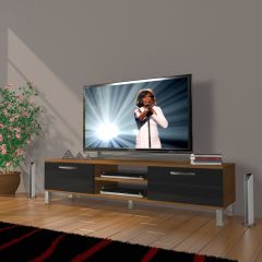 Decoraktiv Eko 140 Mdf Dvd Krom Ayaklı Tv Ünitesi Tv Sehpası Ceviz - Siyah