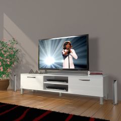 Decoraktiv Eko 140 Mdf Dvd Krom Ayaklı Tv Ünitesi Tv Sehpası Parlak Beyaz