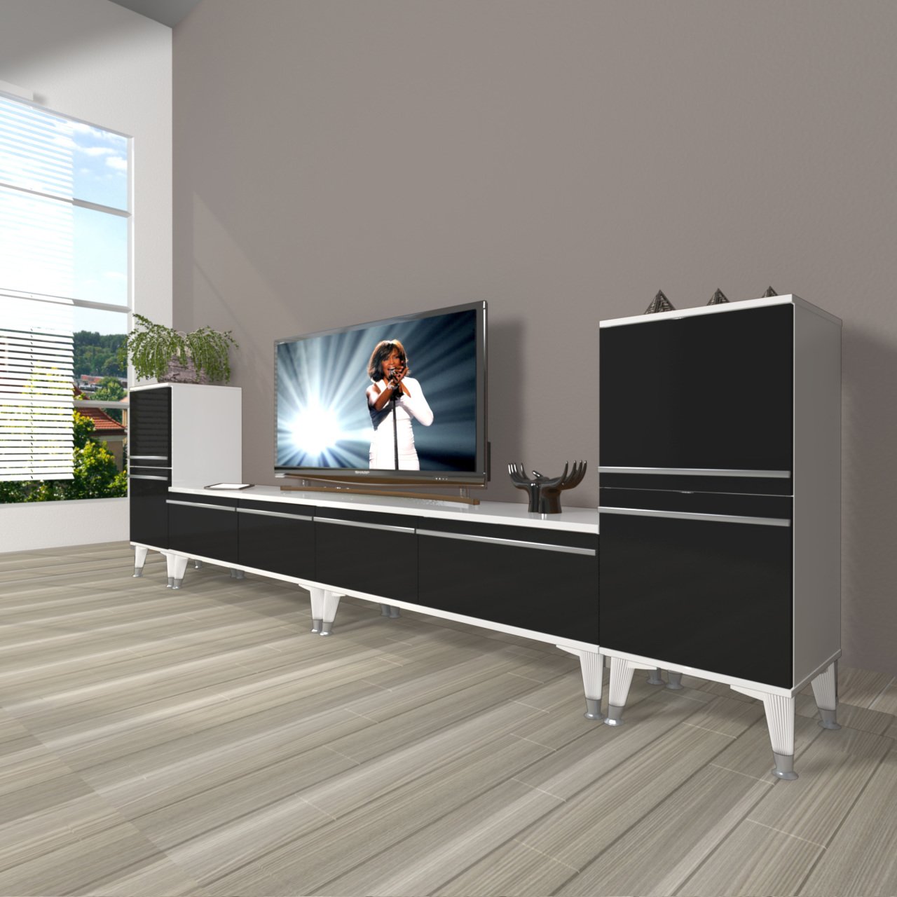 Decoraktiv Eko 9200T Mdf Silver Tv Ünitesi Tv Sehpası Beyaz - Siyah