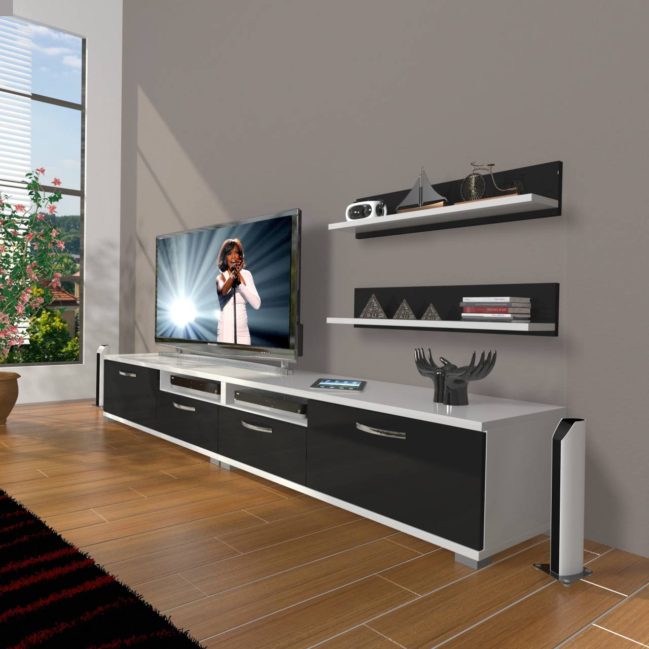 Decoraktiv Eko 220r Slm Tv Ünitesi Tv Sehpası Beyaz - Siyah