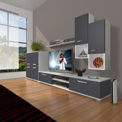 Decoraktiv Eko 6DA Mdf Dvd Tv Ünitesi Tv Sehpası Beyaz - Antrasit