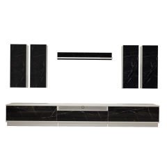 Decoraktiv Trendstyle 8DS Mdf Tv Ünitesi Tv Sehpası Beyaz - Siyah Mermer
