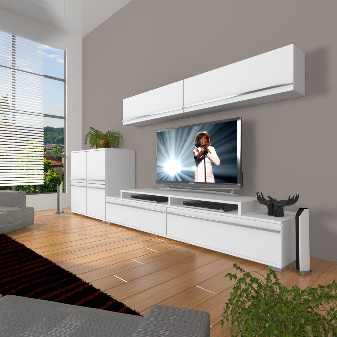 Decoraktiv Ekoflex 6Y Mdf Tv Ünitesi Tv Sehpası Parlak Beyaz