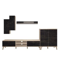 Decoraktiv Eko 6 Mdf Dvd Gold Tv Ünitesi Tv Sehpası Beyaz - Siyah Mermer
