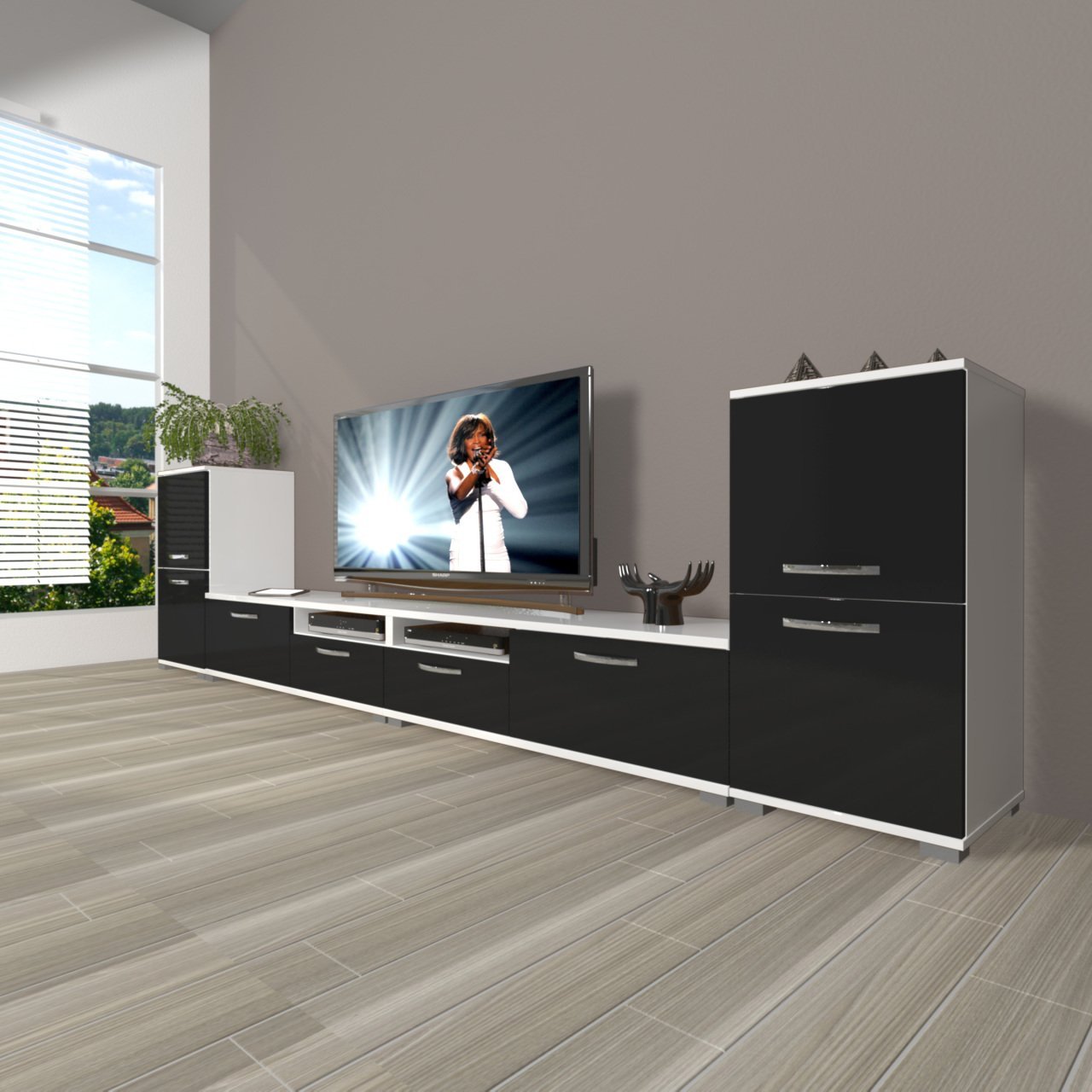 Decoraktiv Eko 9220 Mdf Tv Ünitesi Tv Sehpası Beyaz - Siyah