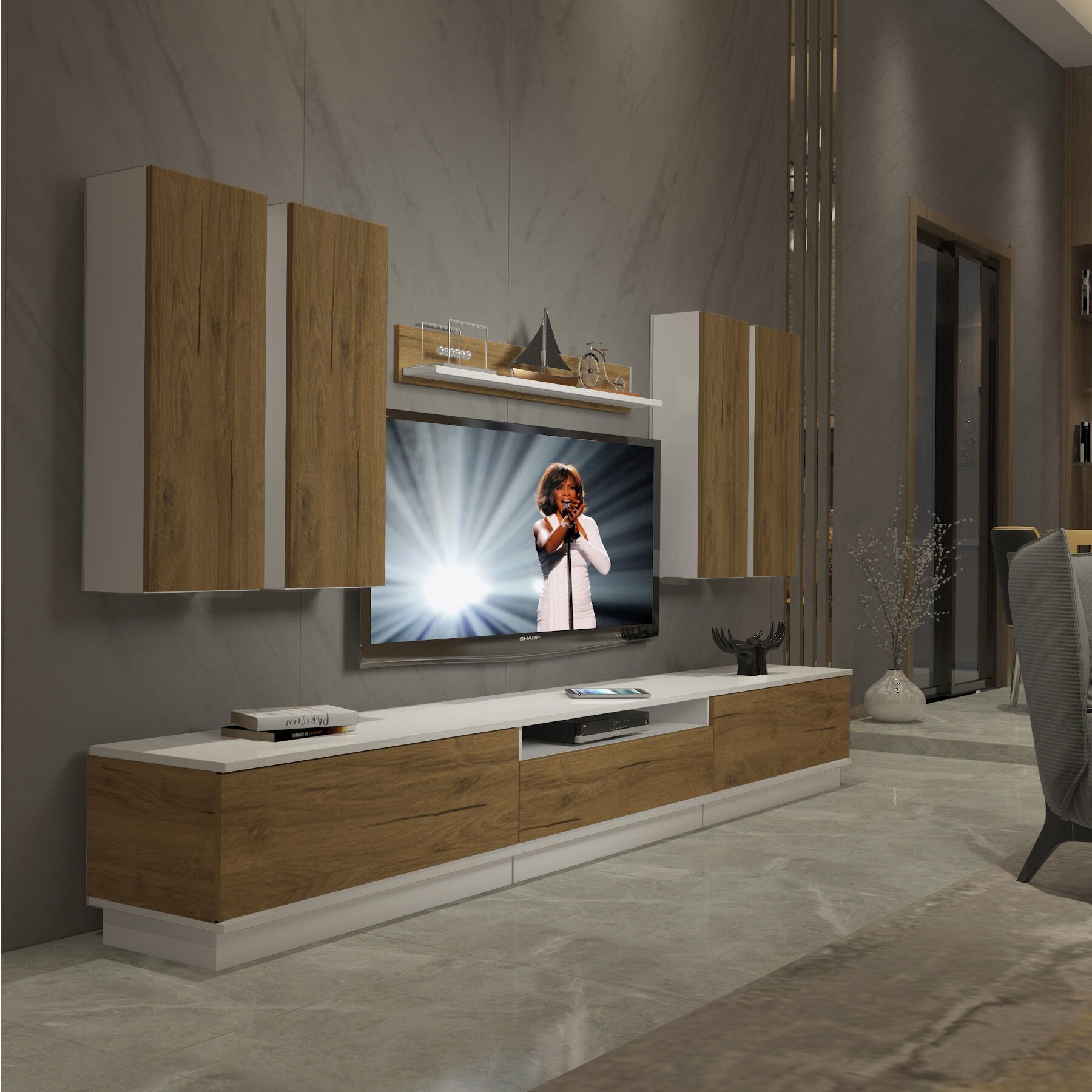 Decoraktiv Trendstyle 8DS Mdf Tv Ünitesi Tv Sehpası Beyaz - Pera