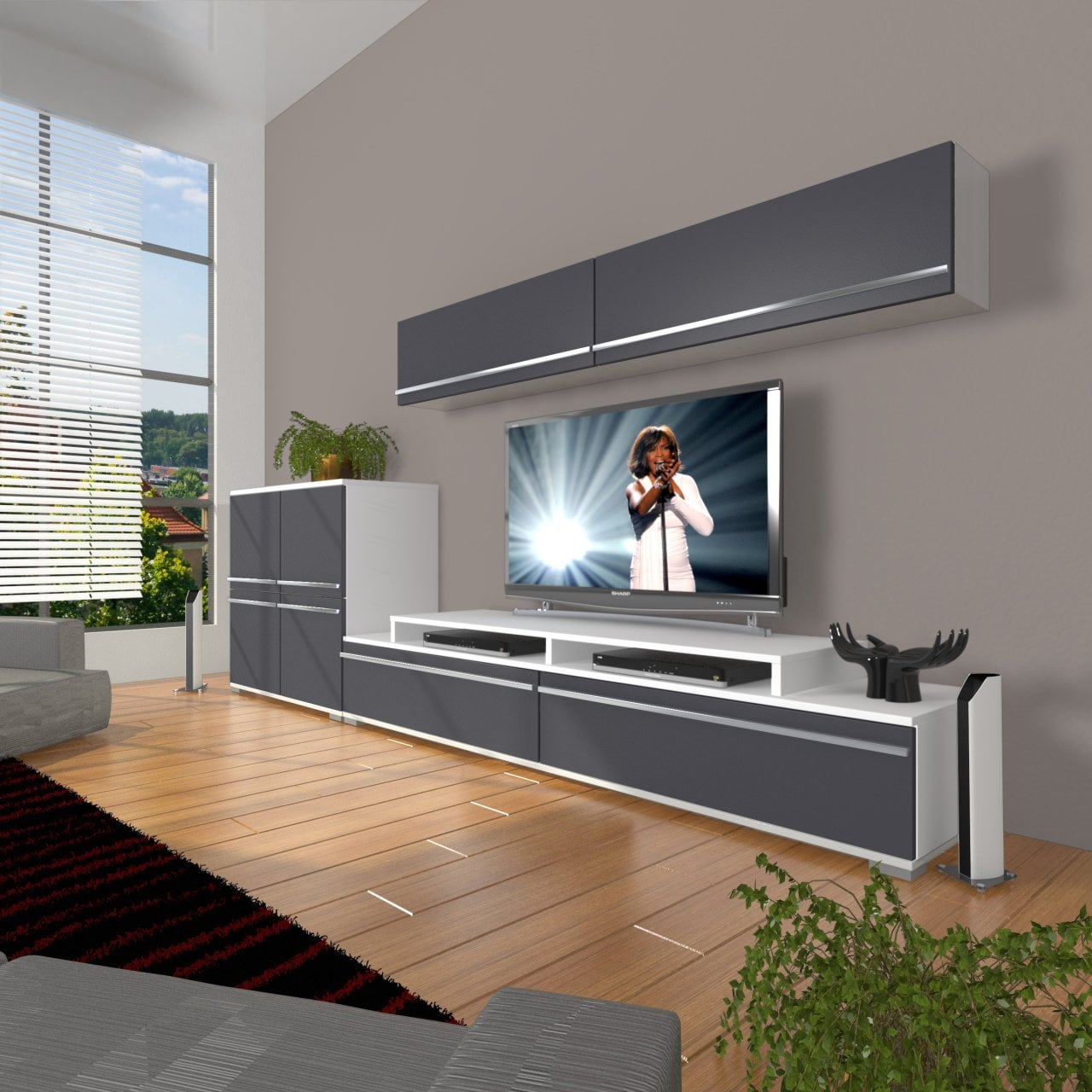 Decoraktiv Ekoflex 6Y Mdf Tv Ünitesi Tv Sehpası Beyaz - Antrasit