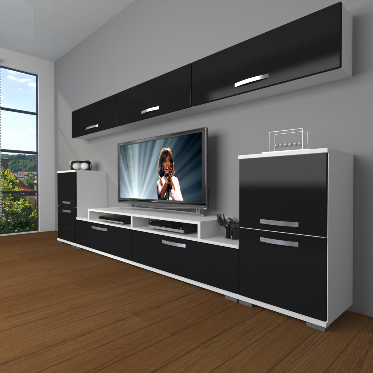 Decoraktiv Ekoflex 9 Slm Tv Ünitesi Tv Sehpası Beyaz - Siyah