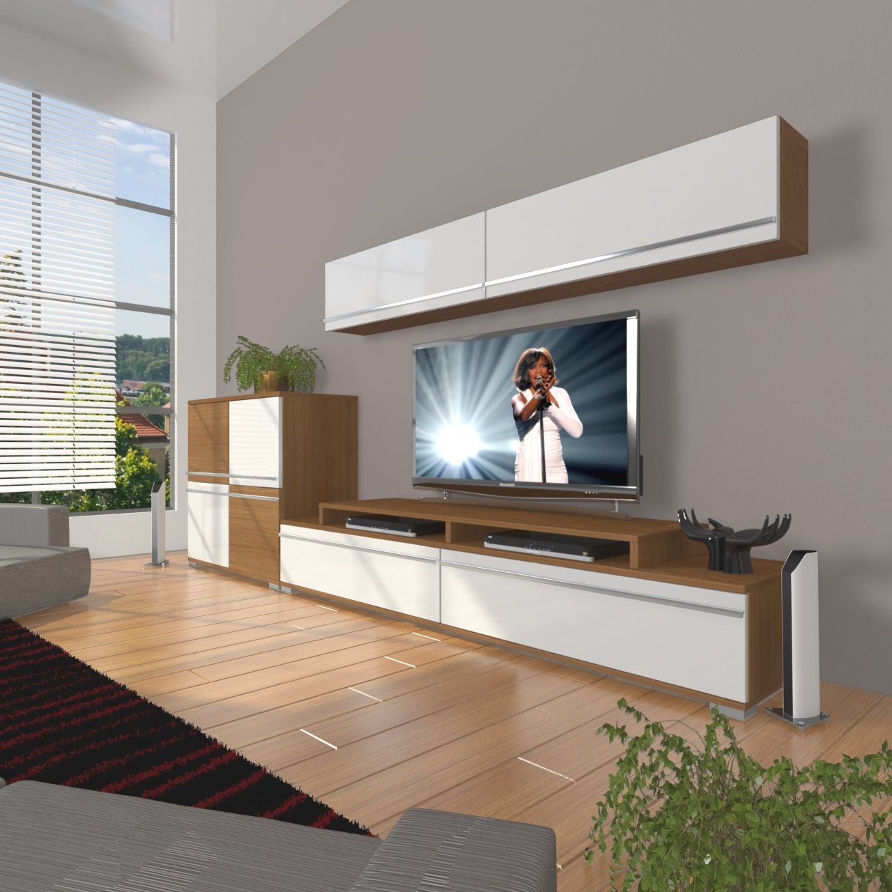 Decoraktiv Ekoflex 6Y Mdf Tv Ünitesi Tv Sehpası Ceviz - Beyaz