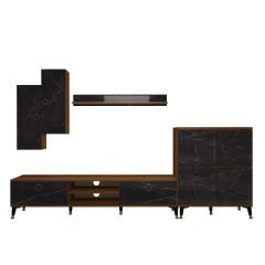Decoraktiv Eko 6 Mdf Dvd Gold Tv Ünitesi Tv Sehpası Ceviz - Siyah Mermer