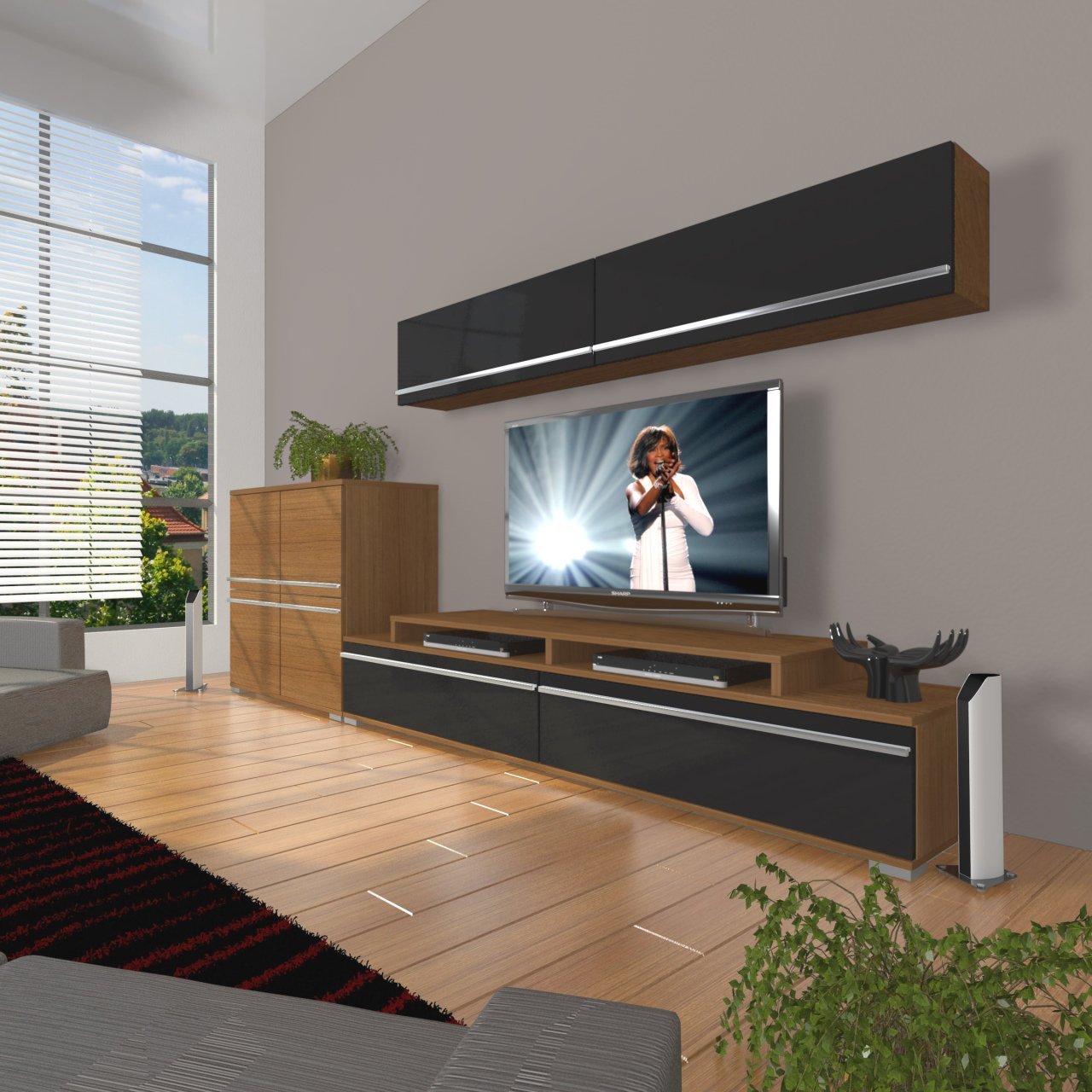 Decoraktiv Ekoflex 6Y Mdf Tv Ünitesi Tv Sehpası Ceviz - Siyah