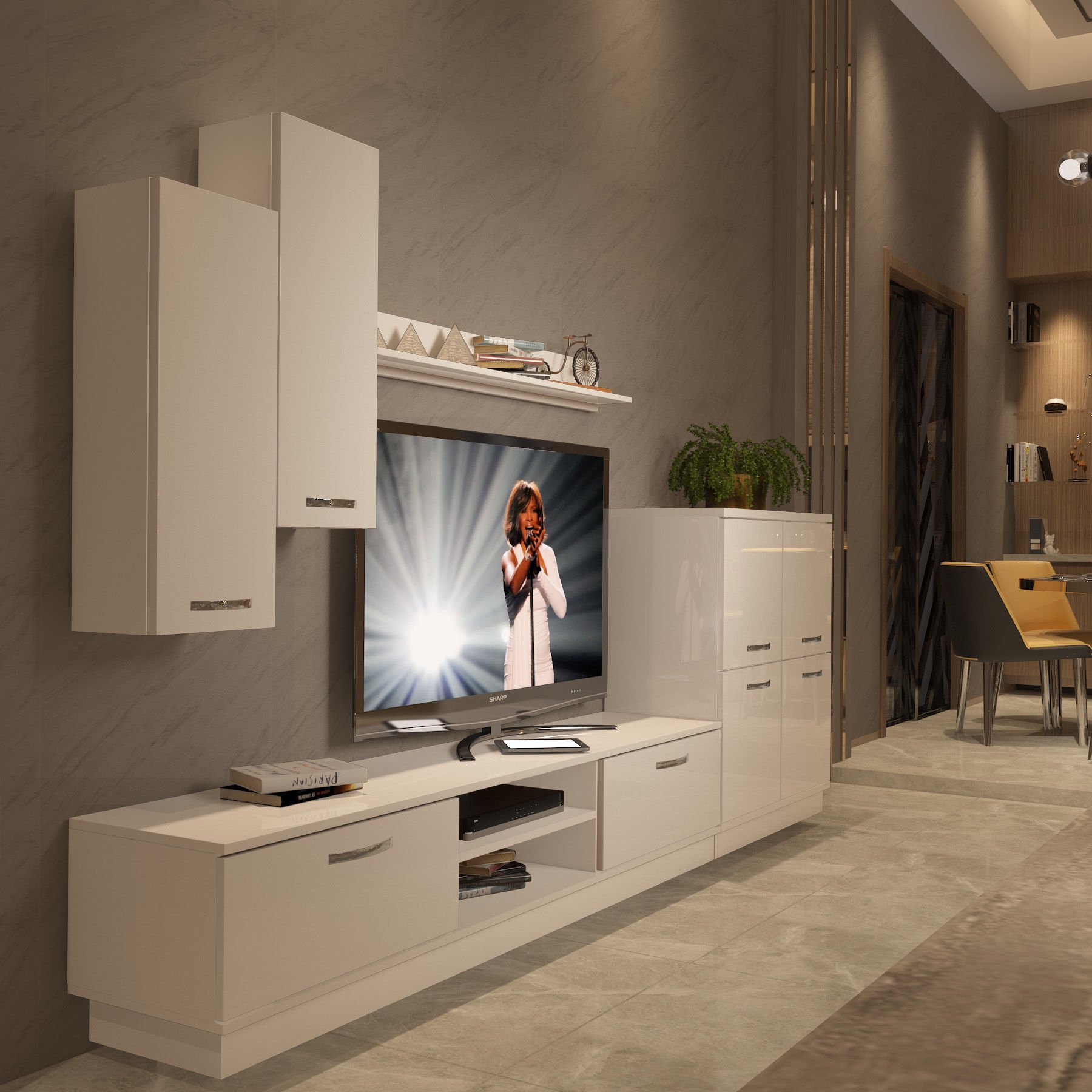 Decoraktiv Eko 6B Mdf Dvd Tv Ünitesi Tv Sehpası Parlak Beyaz