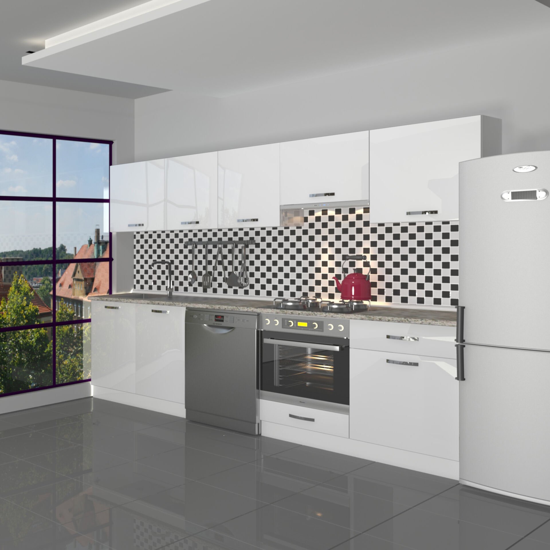 Decoraktiv Elite 280 Ankastre MDF Hazır Mutfak Dolabı Parlak Beyaz