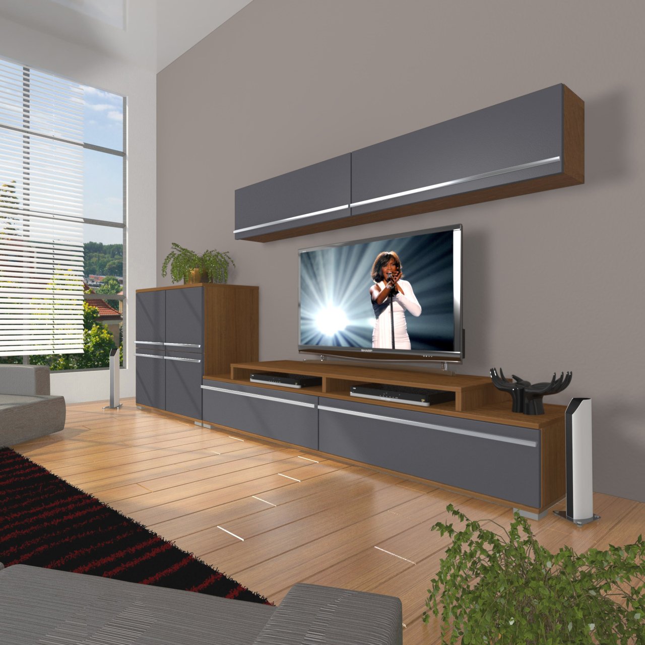 Decoraktiv Ekoflex 6Y Mdf Tv Ünitesi Tv Sehpası Ceviz - Antrasit