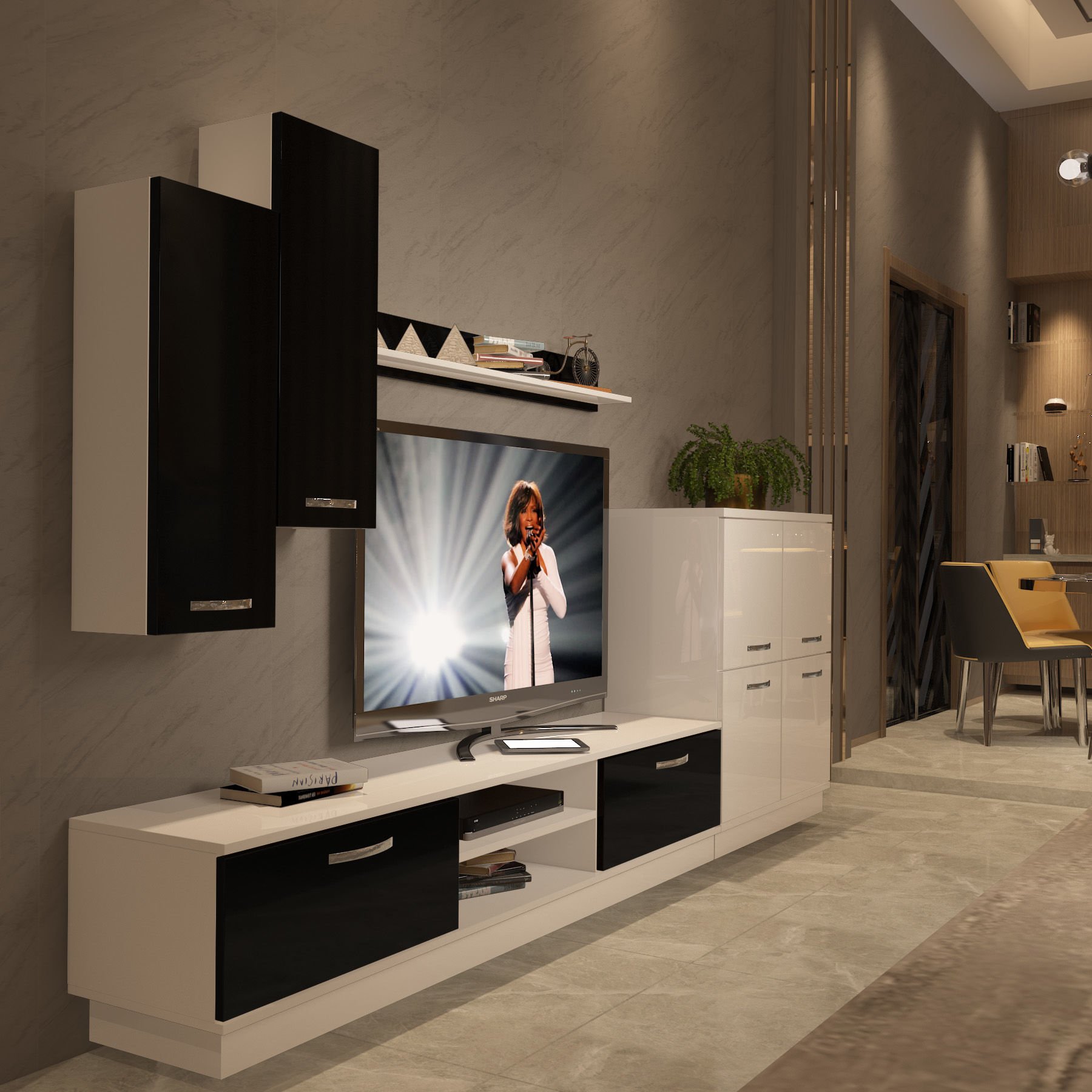 Decoraktiv Eko 6B Mdf Dvd Tv Ünitesi Tv Sehpası Beyaz - Siyah