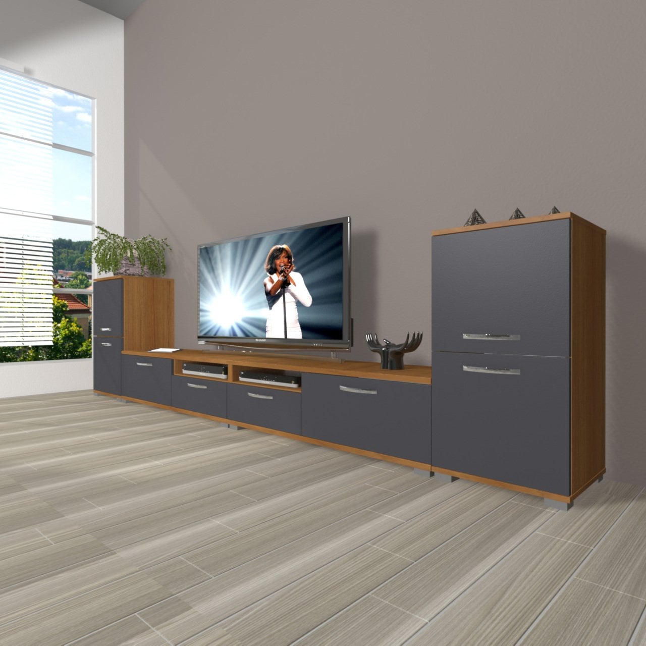 Decoraktiv Eko 9220 Mdf Tv Ünitesi Tv Sehpası Ceviz - Antrasit