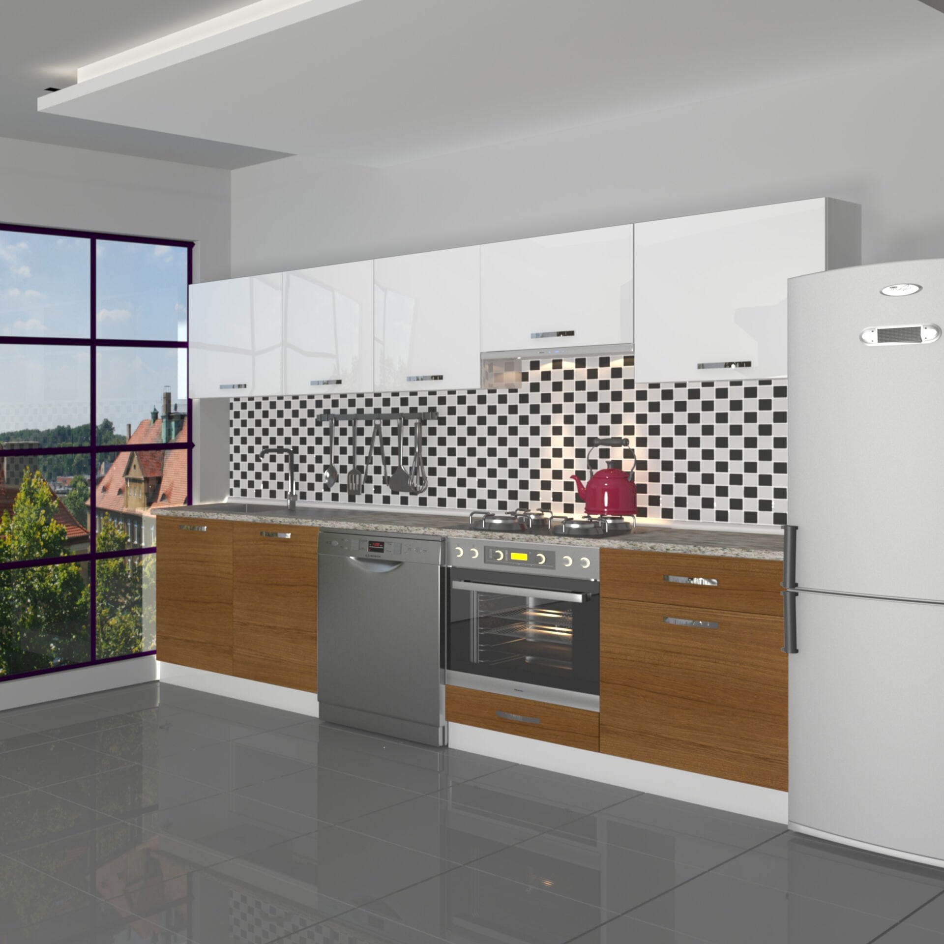 Decoraktiv Elite 280 Ankastre MDF Hazır Mutfak Dolabı Ceviz - Beyaz