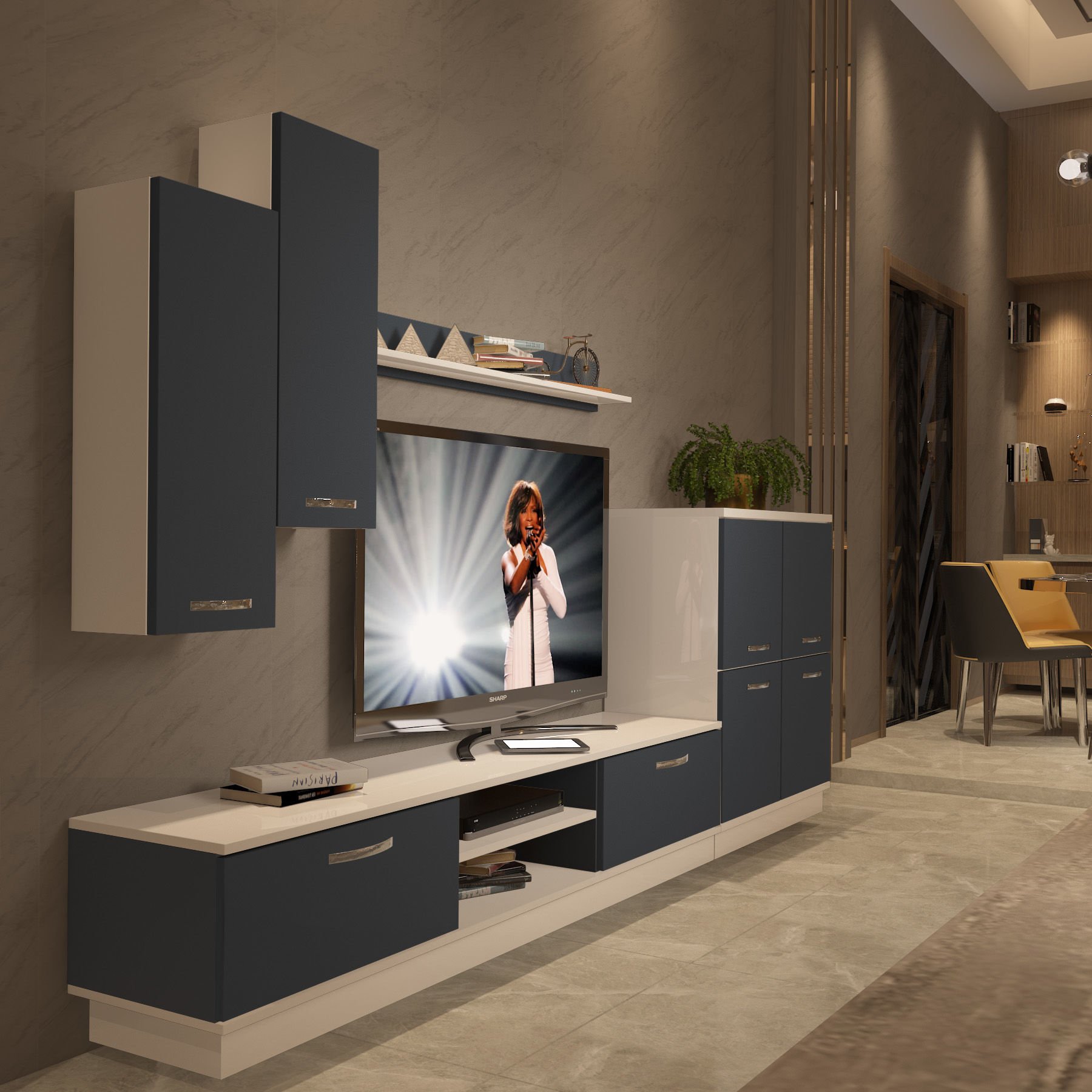 Decoraktiv Eko 6B Mdf Dvd Tv Ünitesi Tv Sehpası Beyaz - Antrasit