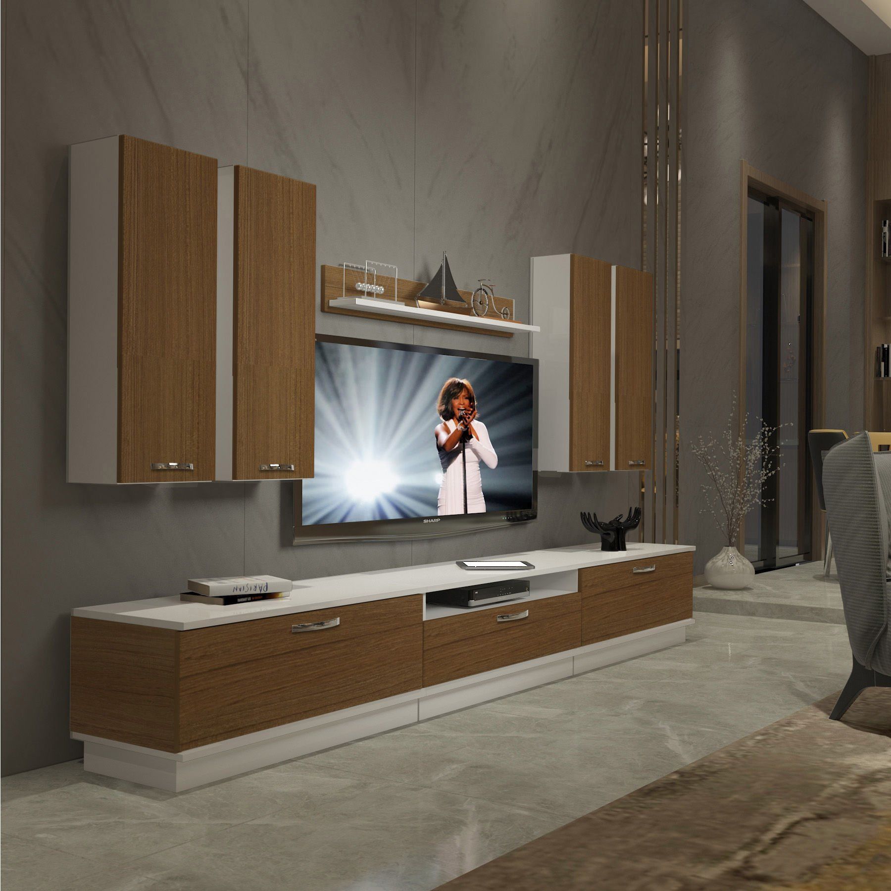 Decoraktiv Trendstyle 8D Slm Tv Ünitesi Tv Sehpası Beyaz - Ceviz
