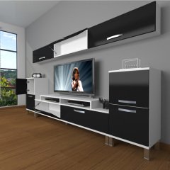 Decoraktiv Ekoflex 9 Slm Krom Ayaklı Tv Ünitesi Tv Sehpası Beyaz - Siyah