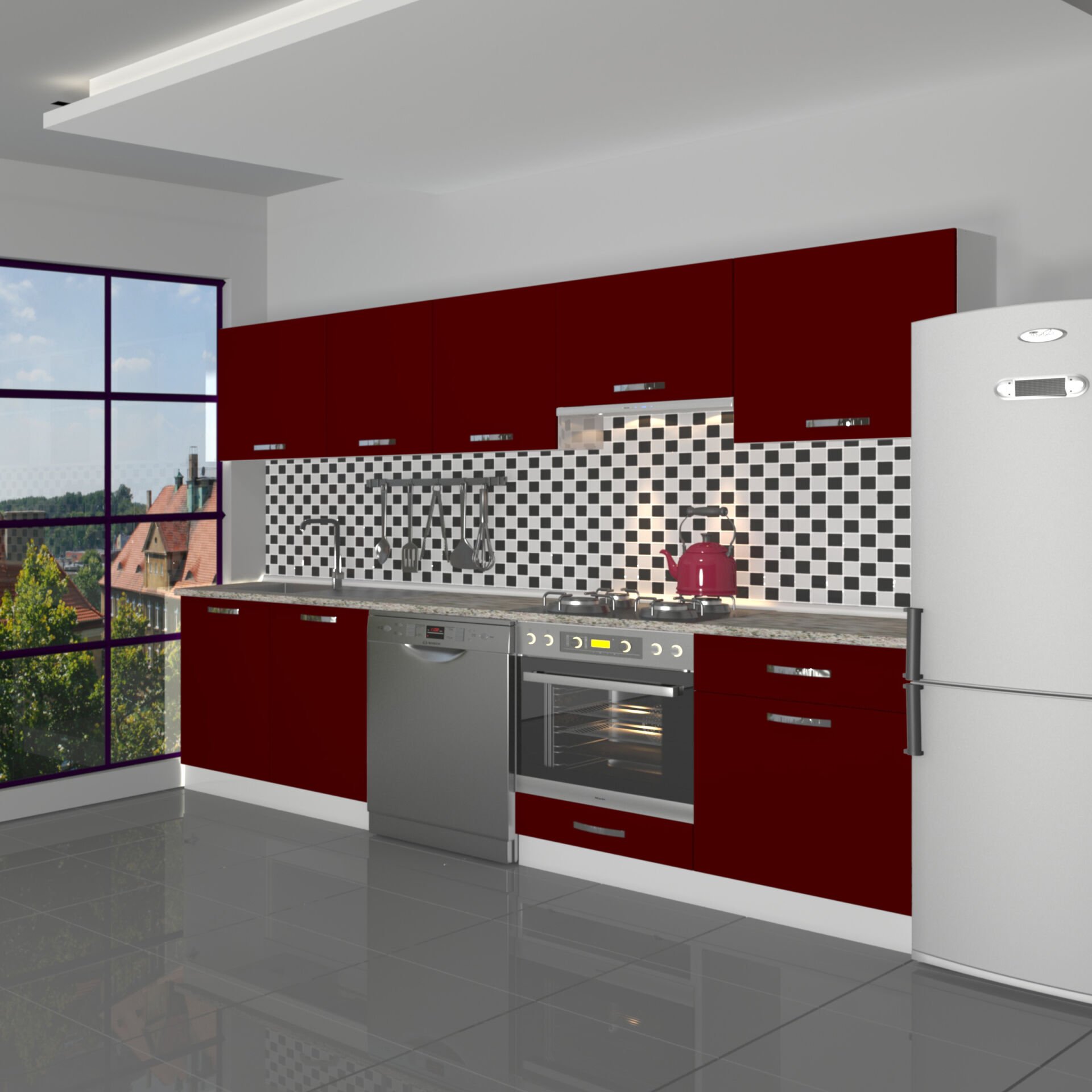 Decoraktiv Elite 280 Ankastre MDF Hazır Mutfak Dolabı Bordo