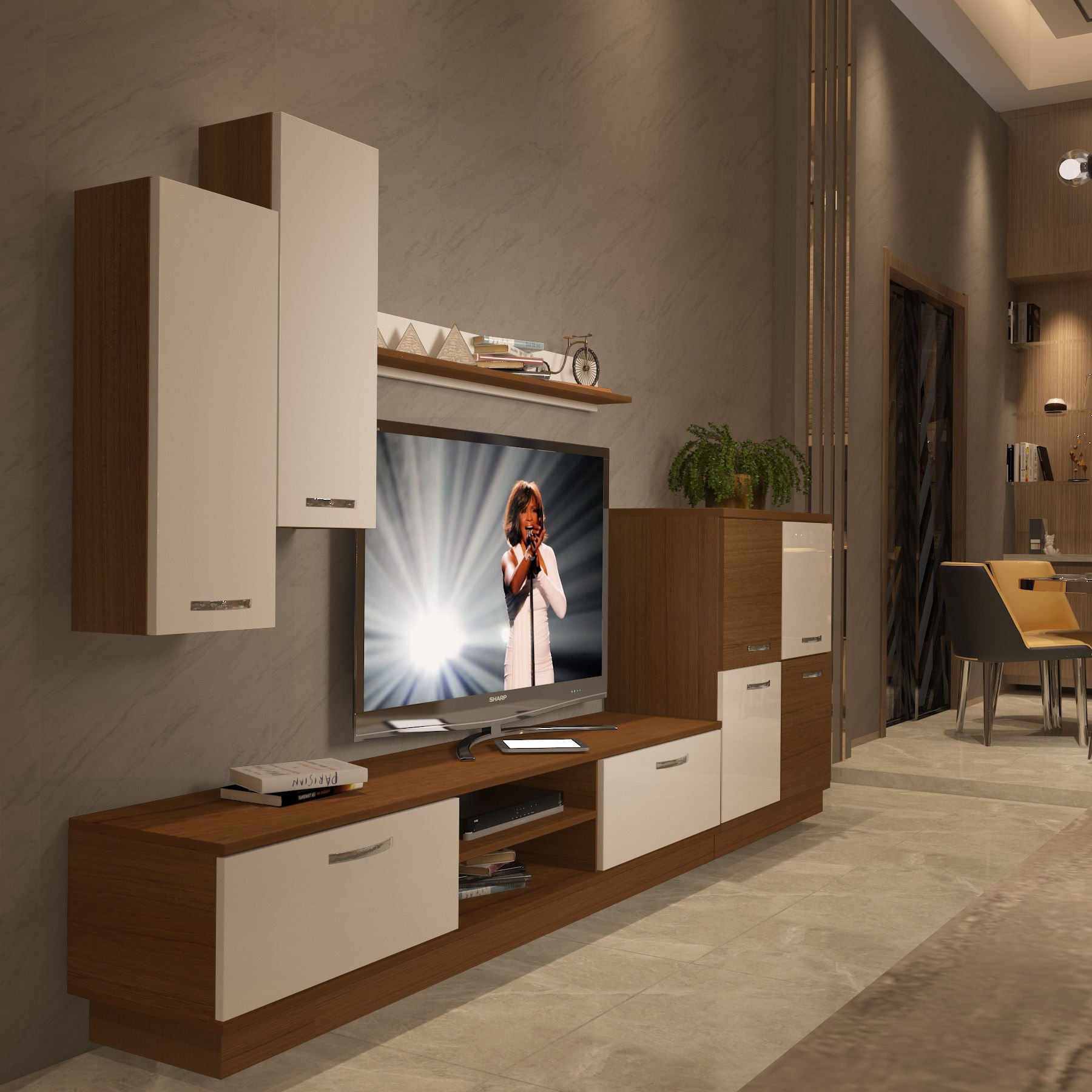 Decoraktiv Eko 6B Mdf Dvd Tv Ünitesi Tv Sehpası Ceviz - Beyaz