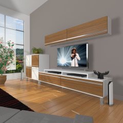 Decoraktiv Ekoflex 6Y Mdf Krom Ayaklı Tv Ünitesi Tv Sehpası Beyaz - Ceviz
