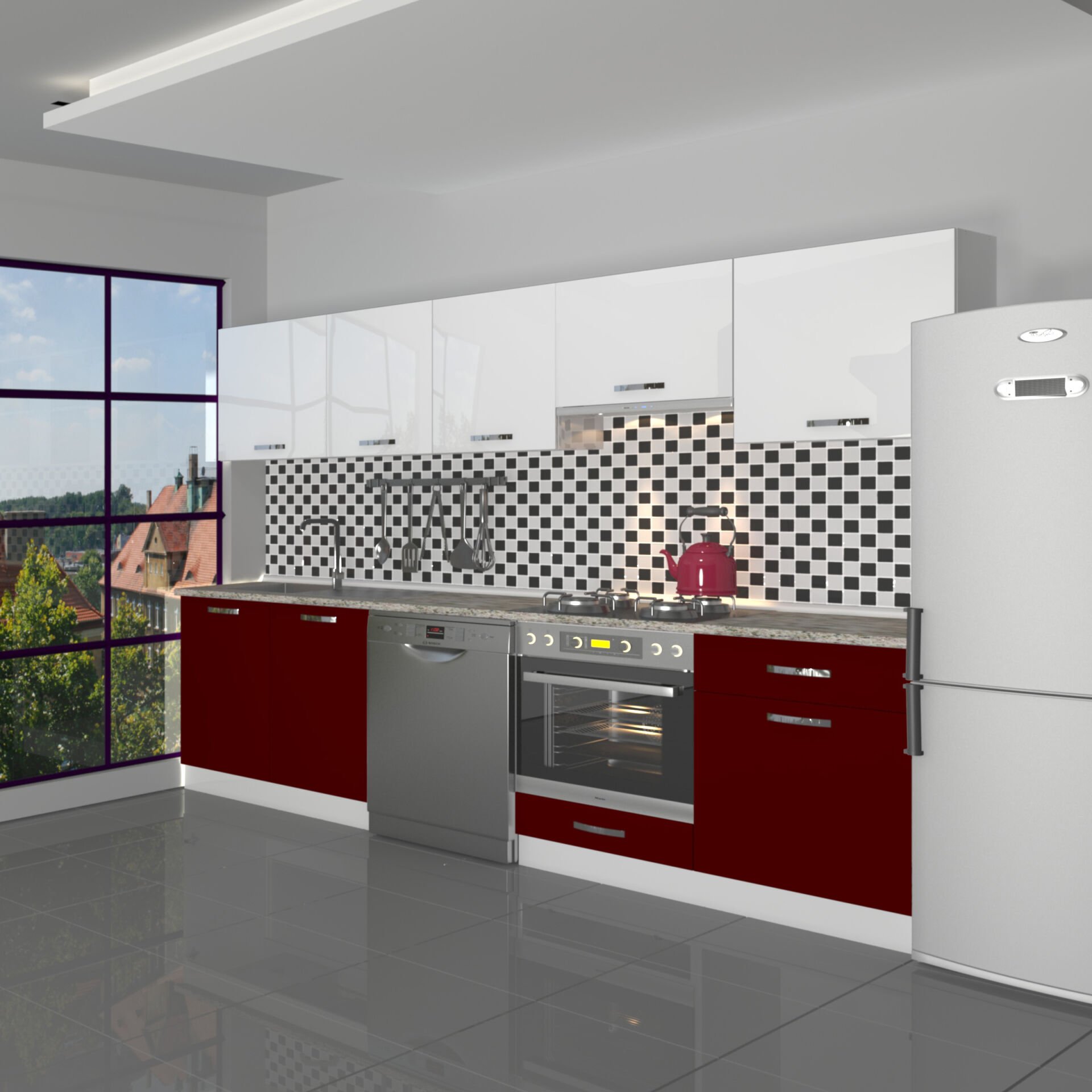 Decoraktiv Elite 280 Ankastre MDF Hazır Mutfak Dolabı Bordo - Beyaz