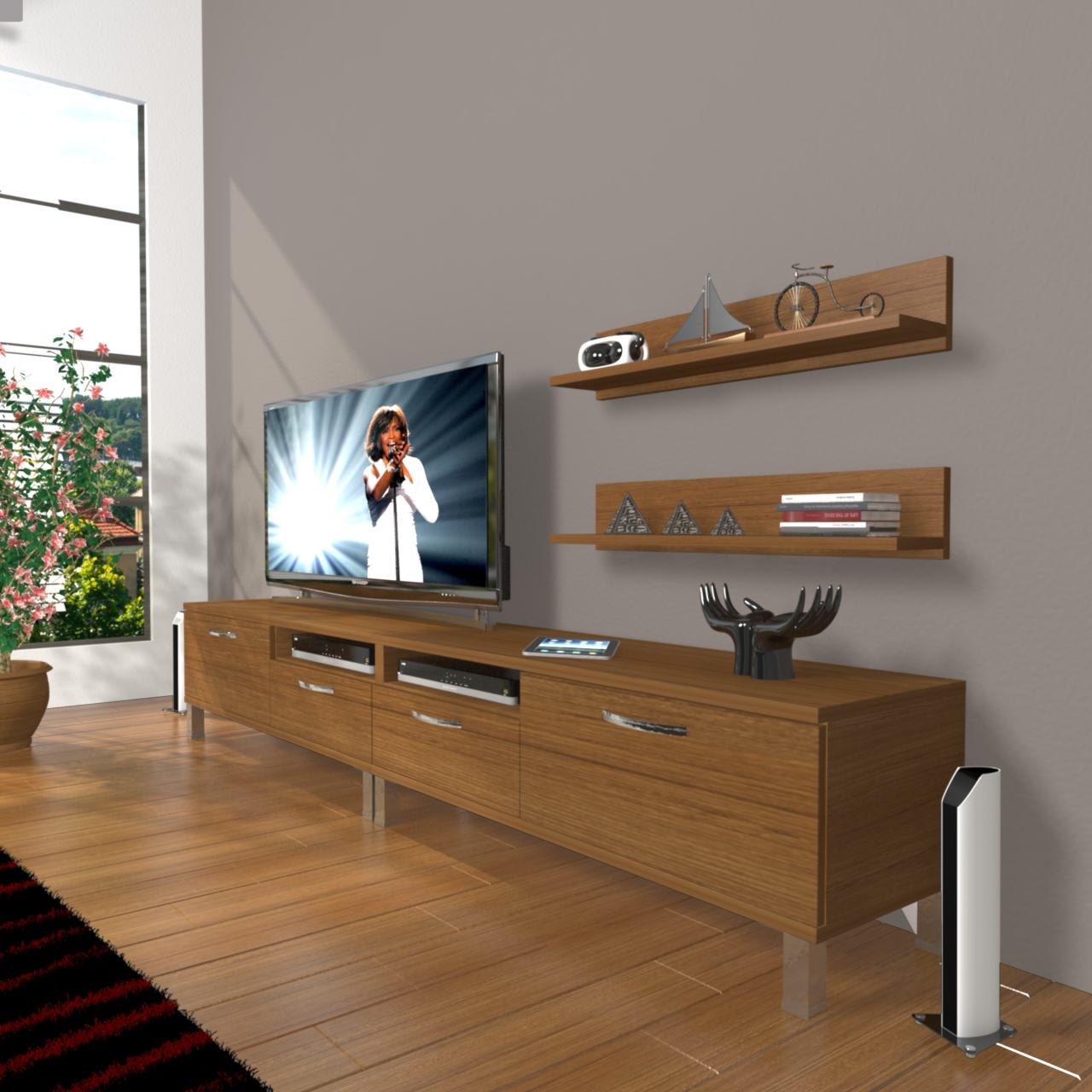 Decoraktiv Eko 220r Slm Krom Ayaklı Tv Ünitesi Tv Sehpası Ceviz