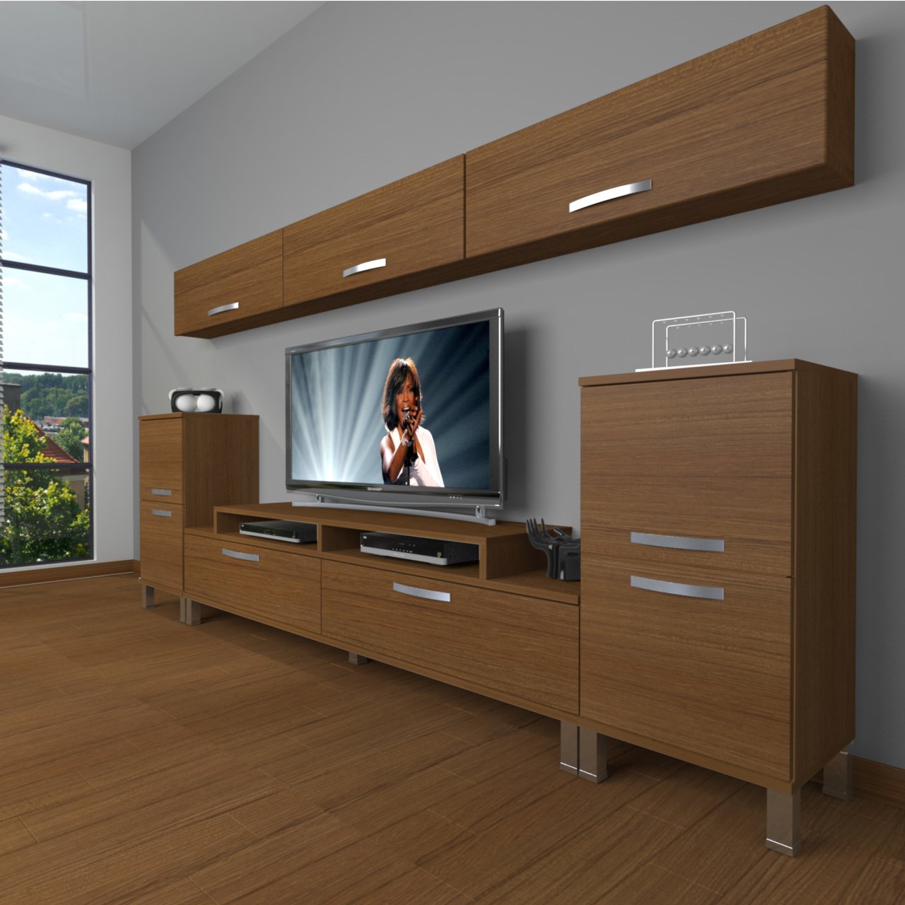 Decoraktiv Ekoflex 9 Slm Krom Ayaklı Tv Ünitesi Tv Sehpası Ceviz