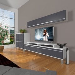 Decoraktiv Ekoflex 6Y Mdf Krom Ayaklı Tv Ünitesi Tv Sehpası Beyaz - Antrasit