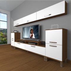 Decoraktiv Ekoflex 9 Slm Krom Ayaklı Tv Ünitesi Tv Sehpası Ceviz - Beyaz