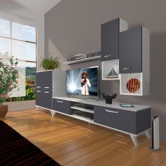Decoraktiv Eko 6DA Mdf Dvd Retro Tv Ünitesi Tv Sehpası Beyaz - Antrasit