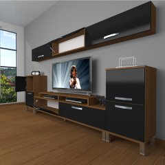 Decoraktiv Ekoflex 9 Slm Krom Ayaklı Tv Ünitesi Tv Sehpası Ceviz - Siyah