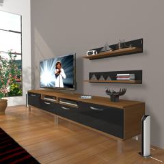 Decoraktiv Eko 220r Slm Krom Ayaklı Tv Ünitesi Tv Sehpası Ceviz - Siyah