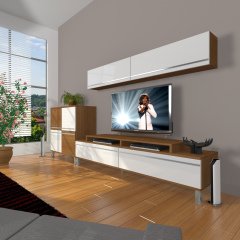 Decoraktiv Ekoflex 6Y Mdf Krom Ayaklı Tv Ünitesi Tv Sehpası Ceviz - Beyaz