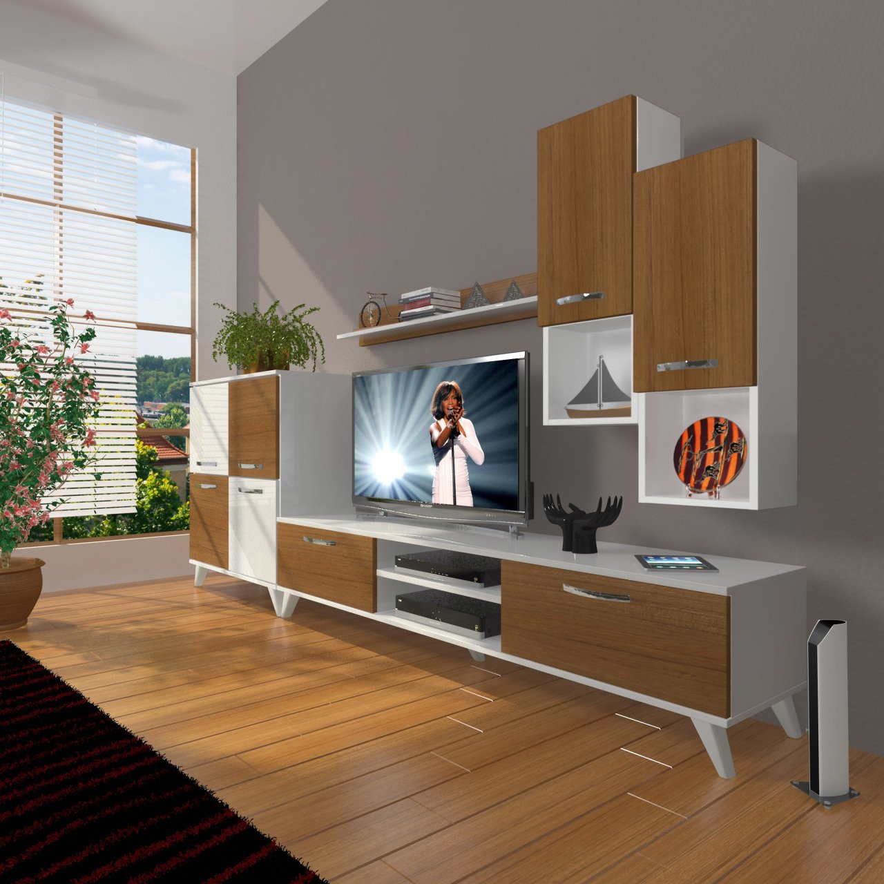Decoraktiv Eko 6DA Mdf Dvd Retro Tv Ünitesi Tv Sehpası Beyaz - Ceviz