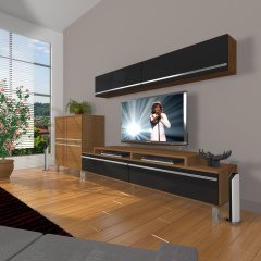 Decoraktiv Ekoflex 6Y Mdf Krom Ayaklı Tv Ünitesi Tv Sehpası Ceviz - Siyah