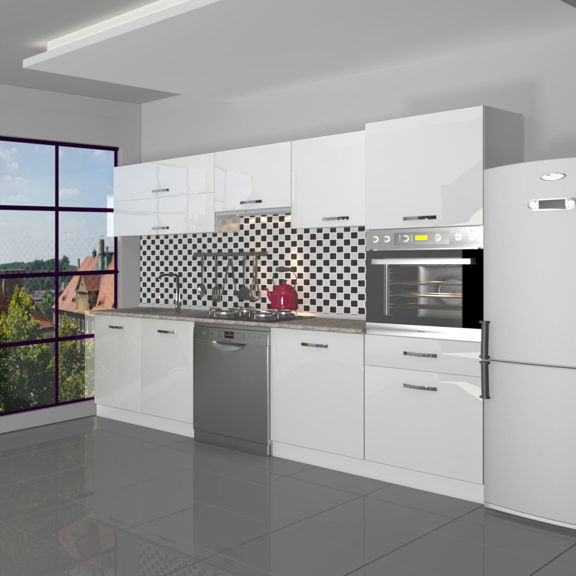 Decoraktiv Elite 280Y Ankastre Boy Dolaplı MDF Hazır Mutfak Dolabı Parlak Beyaz