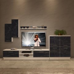 Decoraktiv Eko 6B Mdf Dvd Tv Ünitesi Tv Sehpası Beyaz - Siyah Mermer