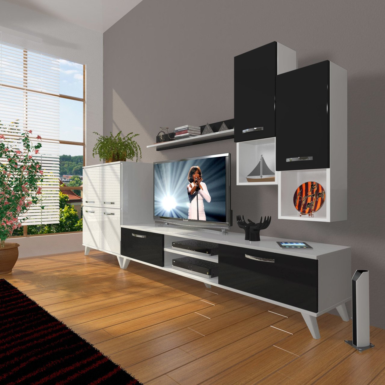 Decoraktiv Eko 6DA Mdf Dvd Retro Tv Ünitesi Tv Sehpası Beyaz - Siyah