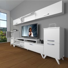 Decoraktiv Ekoflex 9 Slm Retro Tv Ünitesi Tv Sehpası Parlak Beyaz