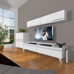 Decoraktiv Ekoflex 6Y Mdf Retro Tv Ünitesi Tv Sehpası Parlak Beyaz