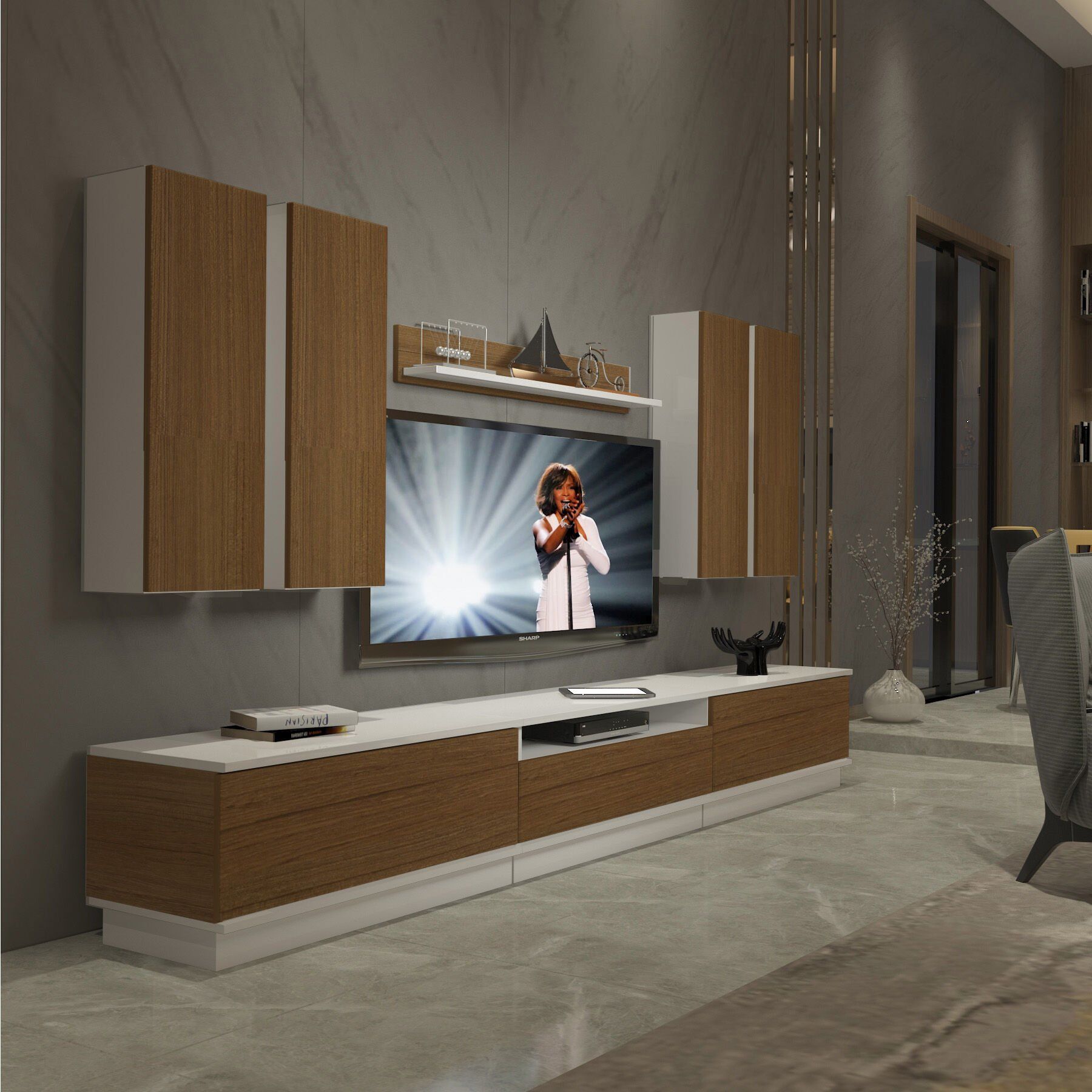 Decoraktiv Trendstyle 8DS Slm Tv Ünitesi Tv Sehpası Beyaz - Ceviz