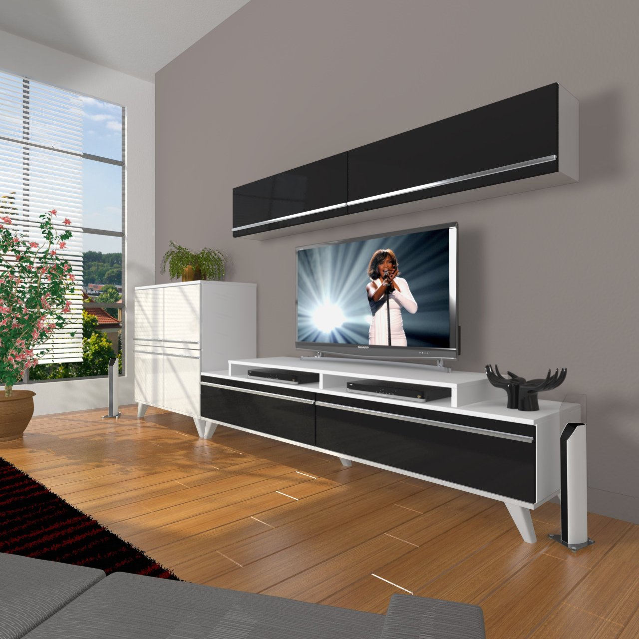 Decoraktiv Ekoflex 6Y Mdf Retro Tv Ünitesi Tv Sehpası Beyaz - Siyah