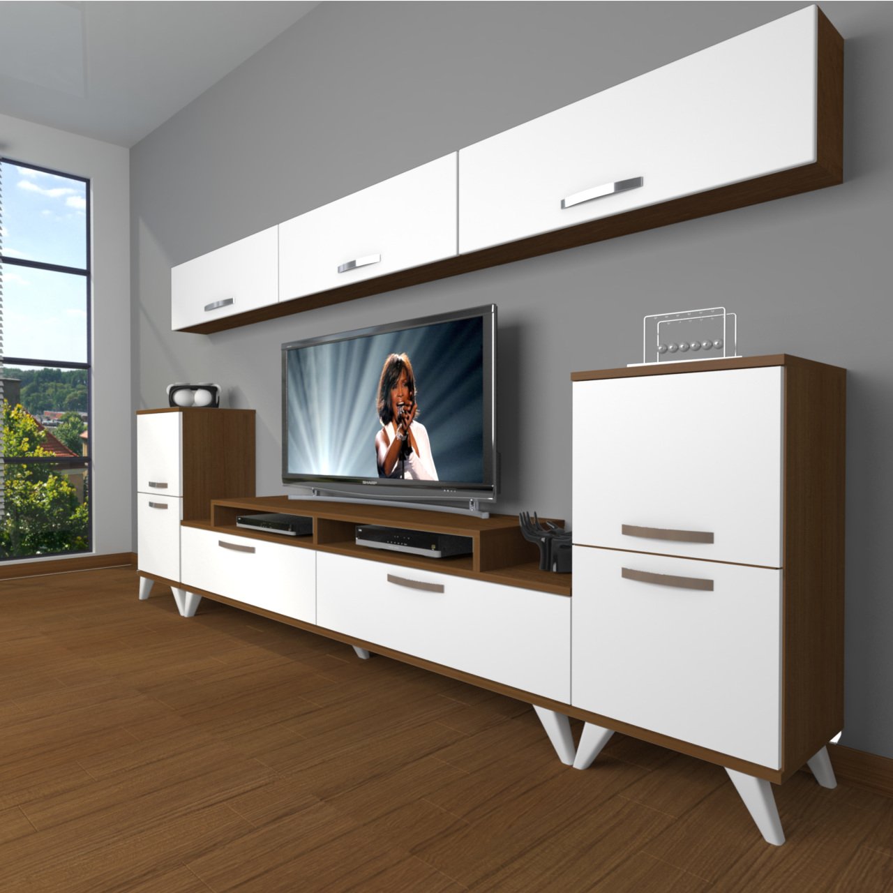 Decoraktiv Ekoflex 9 Slm Retro Tv Ünitesi Tv Sehpası Ceviz - Beyaz