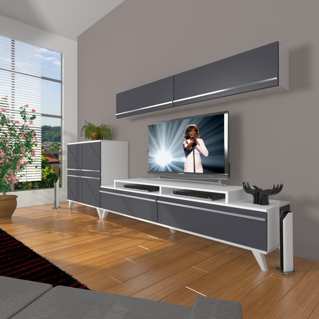 Decoraktiv Ekoflex 6Y Mdf Retro Tv Ünitesi Tv Sehpası Beyaz - Antrasit