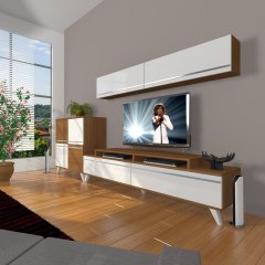 Decoraktiv Ekoflex 6Y Mdf Retro Tv Ünitesi Tv Sehpası Ceviz - Beyaz